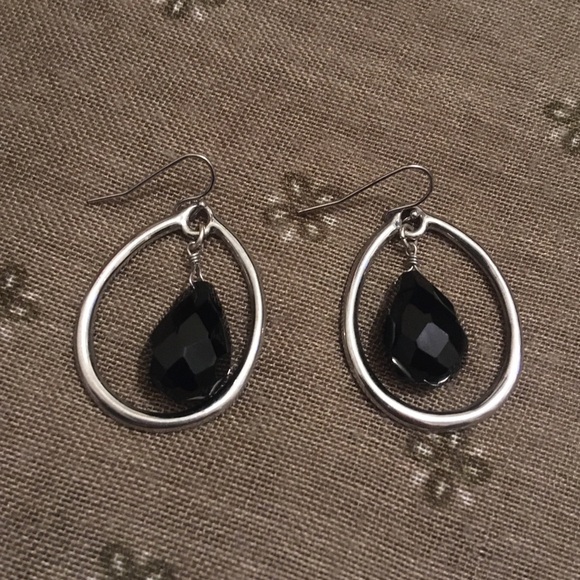 unknown Jewelry - Vintage Silver Tone and Black Bead Dangle Hook Earrings